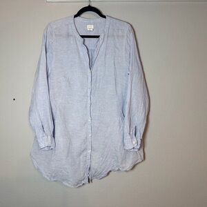 Sigrid Olsen Button Up Shirt Women's Size Large Long Sleeve Linen Blue V-Neck